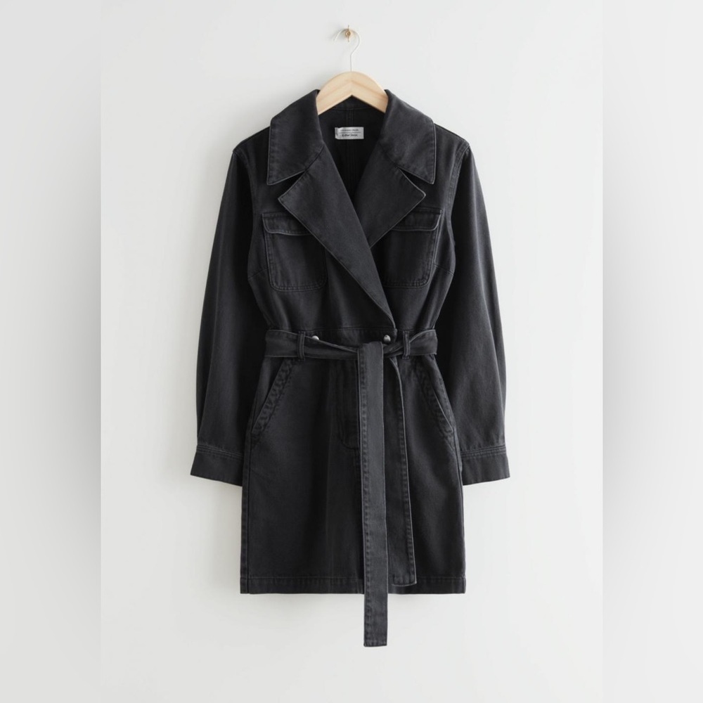 & Other Stories Denim Belted Black Mini Dress